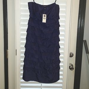 NWT Blue Strapless Ruffled Silk Dress
